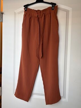 LOFT Women’s Rust Orange Paperbag Waist Straight-Leg Pants